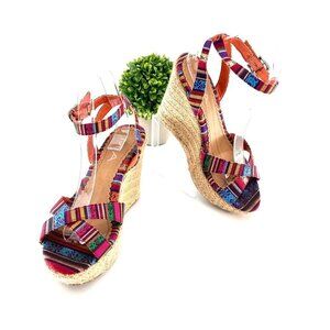 MIA KAREENA COLORFUL ESPADRILLE PLATFORM WEDGE SANDALS - 8